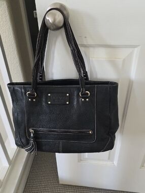kate spade Black Pebbled Leather Tote with Tassel Zip Pocket
